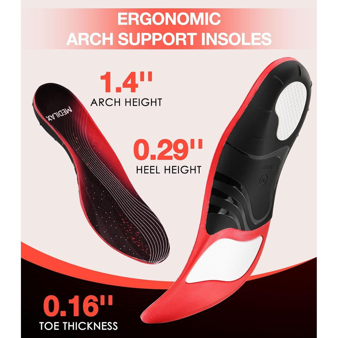 Medilax 220+lbs Plantar Fasciitis High Arch Support Insoles Men Women - Orthotic Shoe Inserts for Foot Pain Relief - Work Boot Shoe Insole - Standing All Day Heavy Duty Support (M, Black) - Just Closeouts Canada Inc.