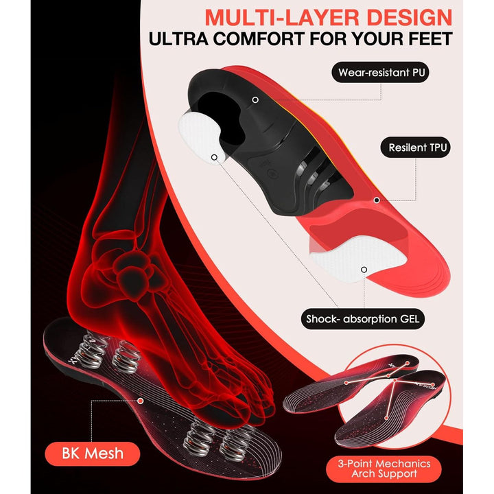 Medilax 220+lbs Plantar Fasciitis High Arch Support Insoles Men Women - Orthotic Shoe Inserts for Foot Pain Relief - Work Boot Shoe Insole - Standing All Day Heavy Duty Support (M, Black) - Just Closeouts Canada Inc.