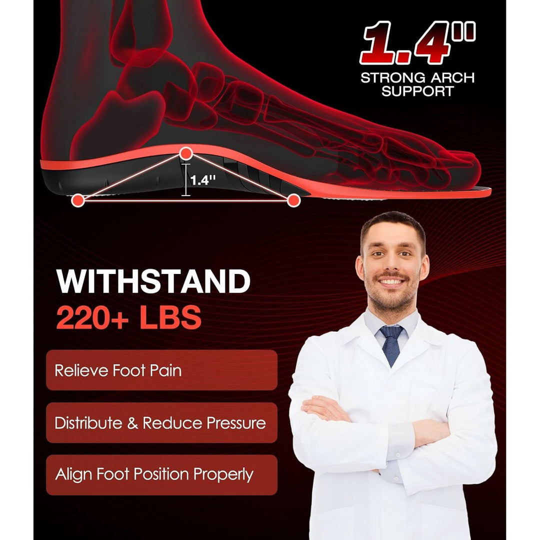 Medilax 220+lbs Plantar Fasciitis High Arch Support Insoles Men Women - Orthotic Shoe Inserts for Foot Pain Relief - Work Boot Shoe Insole - Standing All Day Heavy Duty Support (M, Black) - Just Closeouts Canada Inc.