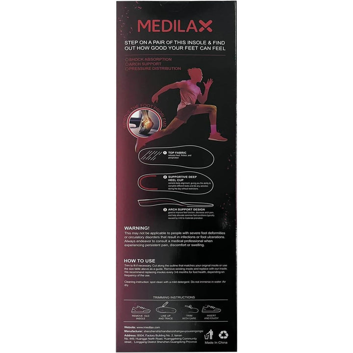 Medilax 220+lbs Plantar Fasciitis High Arch Support Insoles Men Women - Orthotic Shoe Inserts for Foot Pain Relief - Work Boot Shoe Insole - Standing All Day Heavy Duty Support (M, Black) - Just Closeouts Canada Inc.