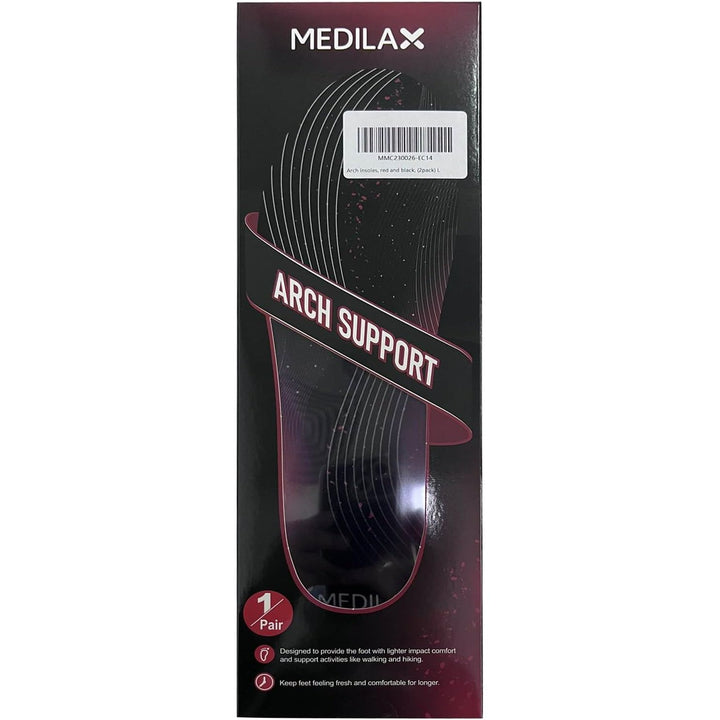 Medilax 220+lbs Plantar Fasciitis High Arch Support Insoles Men Women - Orthotic Shoe Inserts for Foot Pain Relief - Work Boot Shoe Insole - Standing All Day Heavy Duty Support (M, Black) - Just Closeouts Canada Inc.