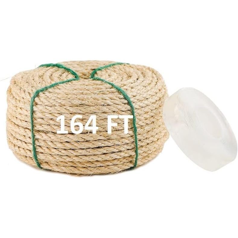 MEEXPAWS Natural Strong Sisal Rope Replacement for Cat Scratching Posts | Adhesive Tapes for Winding Easy & Tight | 1/4 “ Diameter | Brown | 164FT - Just Closeouts Canada Inc.