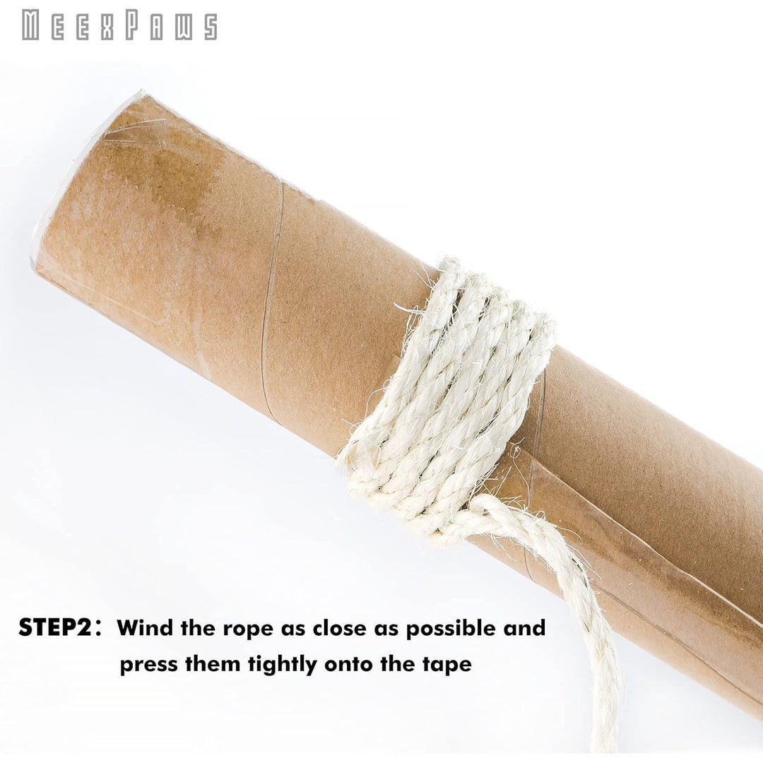 MEEXPAWS Natural Strong Sisal Rope Replacement for Cat Scratching Posts | Adhesive Tapes for Winding Easy & Tight | 1/4 “ Diameter | Brown | 164FT - Just Closeouts Canada Inc.