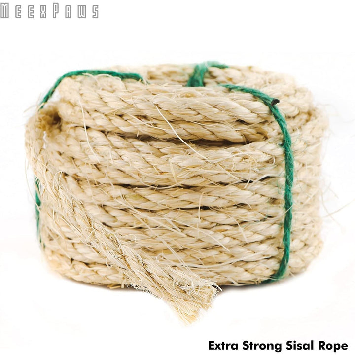 MEEXPAWS Natural Strong Sisal Rope Replacement for Cat Scratching Posts | Adhesive Tapes for Winding Easy & Tight | 1/4 “ Diameter | Brown | 164FT - Just Closeouts Canada Inc.