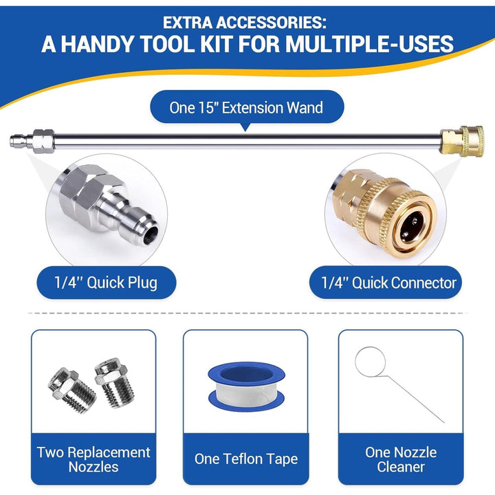 MEKOH 14" Pressure Washer Surface Cleaner 4500PSI, 4 Wheels Stainless Steel Power Washer Attachment for Driveway Sidewalk Patio Concrete, 1/4'' Quick - Connect, 2 Extension Wands & 5 Nozzles - Just Closeouts Canada Inc.