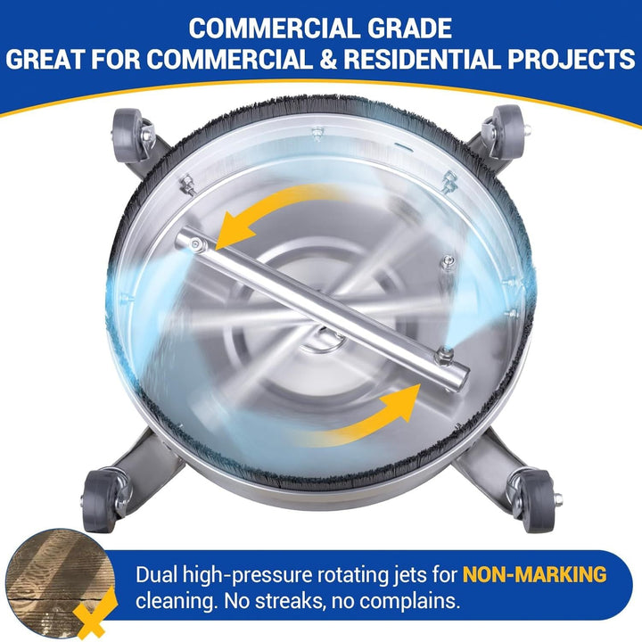 MEKOH 14" Pressure Washer Surface Cleaner 4500PSI, 4 Wheels Stainless Steel Power Washer Attachment for Driveway Sidewalk Patio Concrete, 1/4'' Quick - Connect, 2 Extension Wands & 5 Nozzles - Just Closeouts Canada Inc.