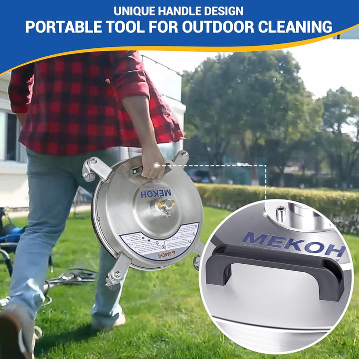 MEKOH 14" Pressure Washer Surface Cleaner 4500PSI, 4 Wheels Stainless Steel Power Washer Attachment for Driveway Sidewalk Patio Concrete, 1/4'' Quick - Connect, 2 Extension Wands & 5 Nozzles - Just Closeouts Canada Inc.