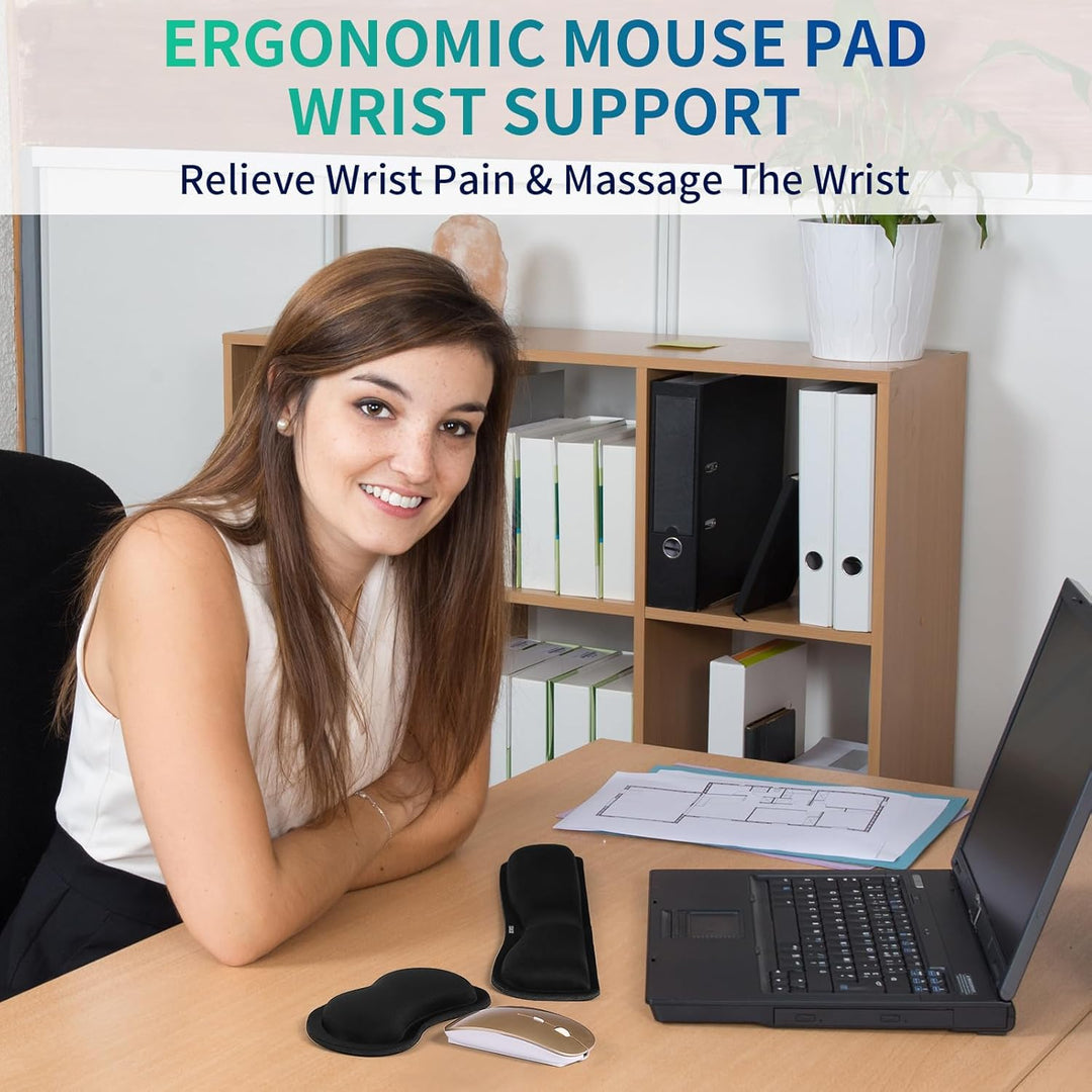 Memory Foam Set Keyboard Wrist Rest Pad, Mouse Wrist Cushion Support for Office, Computer, Laptop, Comfortable, Lightweight for Easy Typing Pain Relief, Black - Just Closeouts Canada Inc.