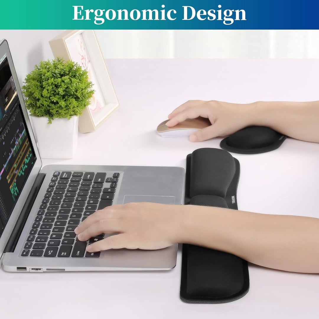 Memory Foam Set Keyboard Wrist Rest Pad, Mouse Wrist Cushion Support for Office, Computer, Laptop, Comfortable, Lightweight for Easy Typing Pain Relief, Black - Just Closeouts Canada Inc.