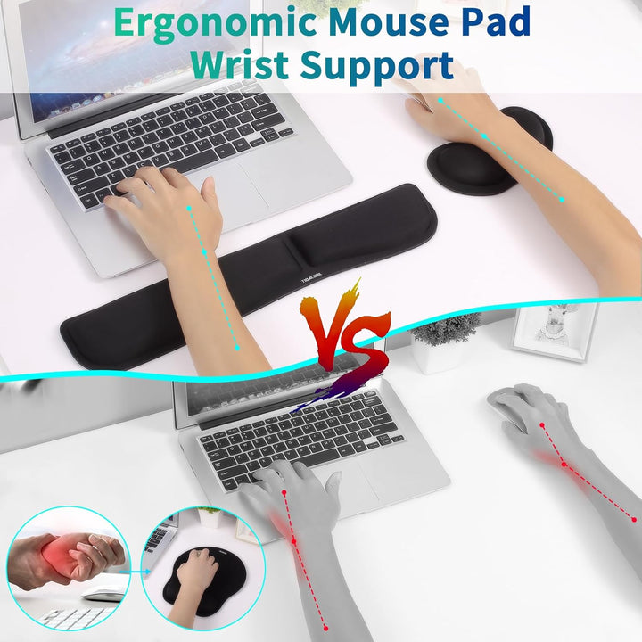 Memory Foam Set Keyboard Wrist Rest Pad, Mouse Wrist Cushion Support for Office, Computer, Laptop, Comfortable, Lightweight for Easy Typing Pain Relief, Black - Just Closeouts Canada Inc.
