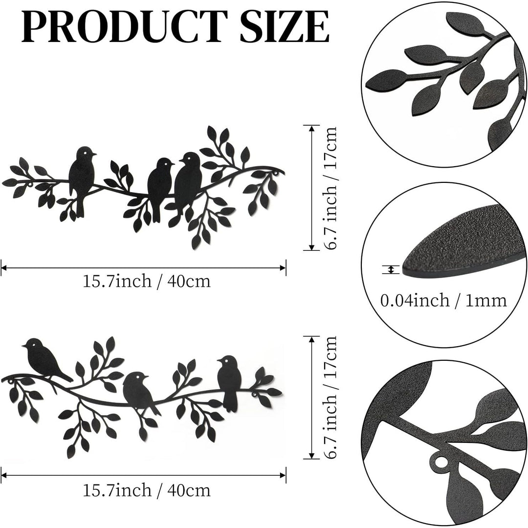 Metal Birds Wall Decor Art Leaves 6 Birds on Vine Olive Branch Iron Sculptures Silhouette Metal Hanging Ornament Bedroom Living Room Indoor Outdoor Decoration - Just Closeouts Canada Inc.