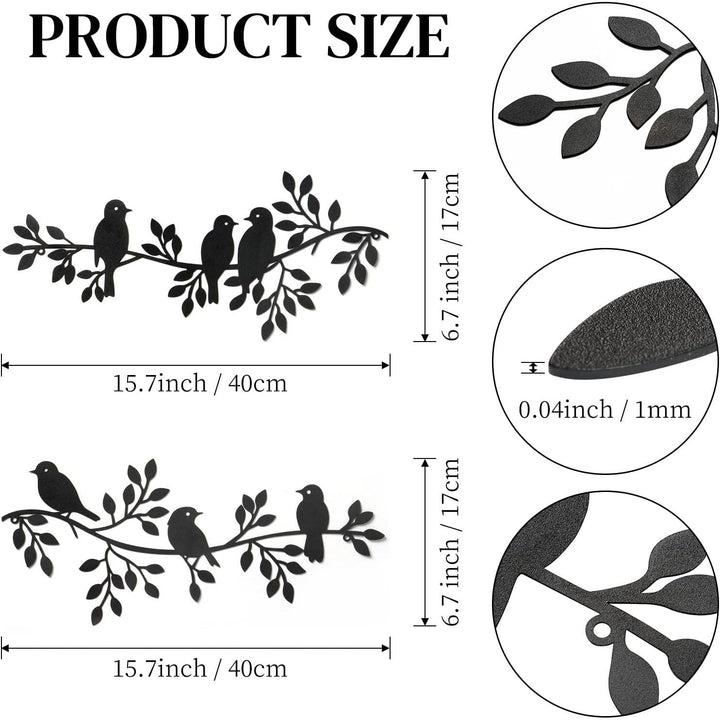 Metal Birds Wall Decor Art Leaves 6 Birds on Vine Olive Branch Iron Sculptures Silhouette Metal Hanging Ornament Bedroom Living Room Indoor Outdoor Decoration - Just Closeouts Canada Inc.