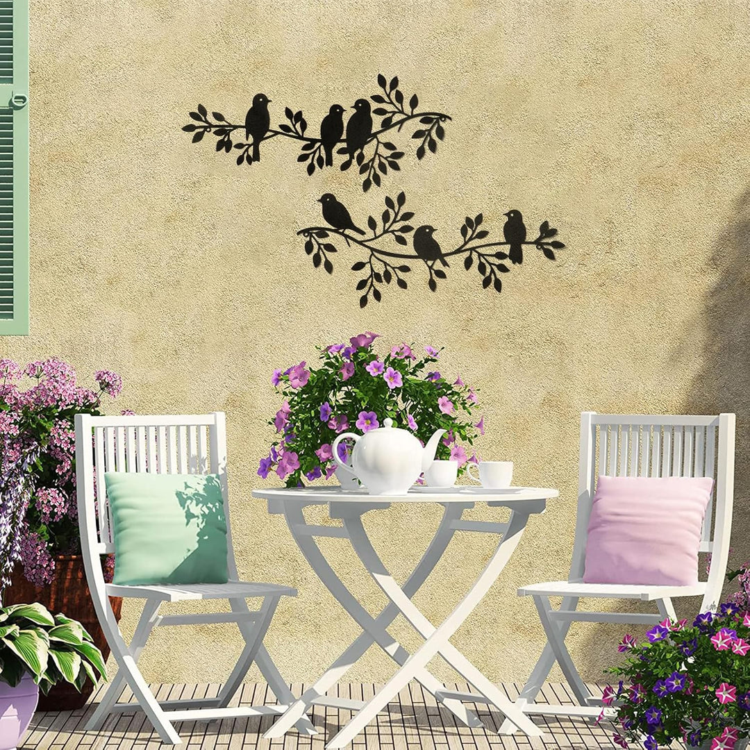 Metal Birds Wall Decor Art Leaves 6 Birds on Vine Olive Branch Iron Sculptures Silhouette Metal Hanging Ornament Bedroom Living Room Indoor Outdoor Decoration - Just Closeouts Canada Inc.