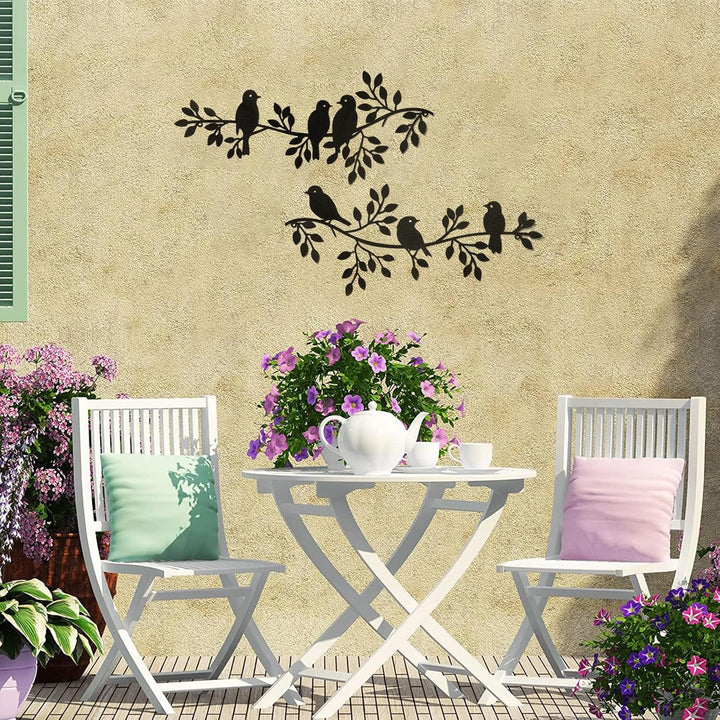 Metal Birds Wall Decor Art Leaves 6 Birds on Vine Olive Branch Iron Sculptures Silhouette Metal Hanging Ornament Bedroom Living Room Indoor Outdoor Decoration - Just Closeouts Canada Inc.