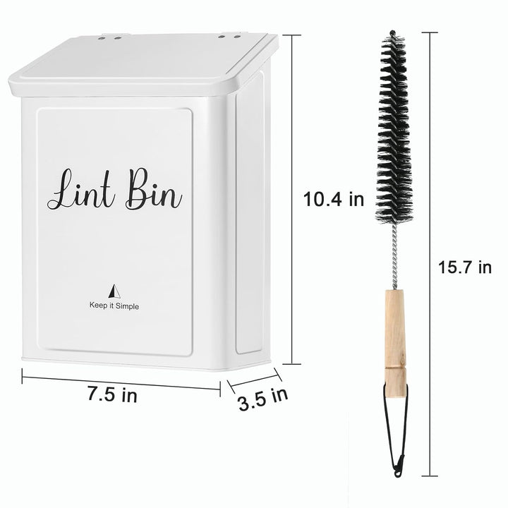 Metal Magnetic Lint Bin for Laundry Room, Wall Mounted Box Holder Trash Can With Lid for Dryer, Basket, White - Just Closeouts Canada Inc.