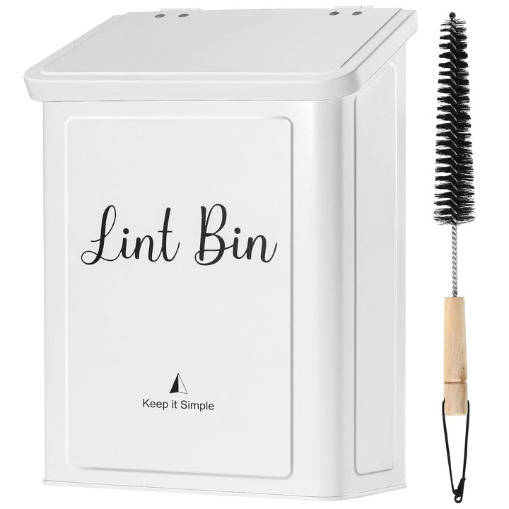 Metal Magnetic Lint Bin for Laundry Room, Wall Mounted Box Holder Trash Can With Lid for Dryer, Basket, White - Just Closeouts Canada Inc.