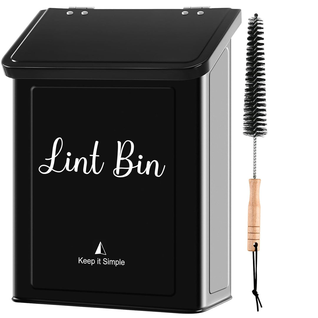 Metal Magnetic Lint Bin for Laundry Room, Wall Mounted Lint Box Holder Trash Can with Lid for Dryer, Black - Just Closeouts Canada Inc.