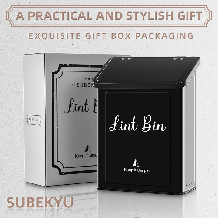 Metal Magnetic Lint Bin for Laundry Room, Wall Mounted Lint Box Holder Trash Can with Lid for Dryer, Black - Just Closeouts Canada Inc.