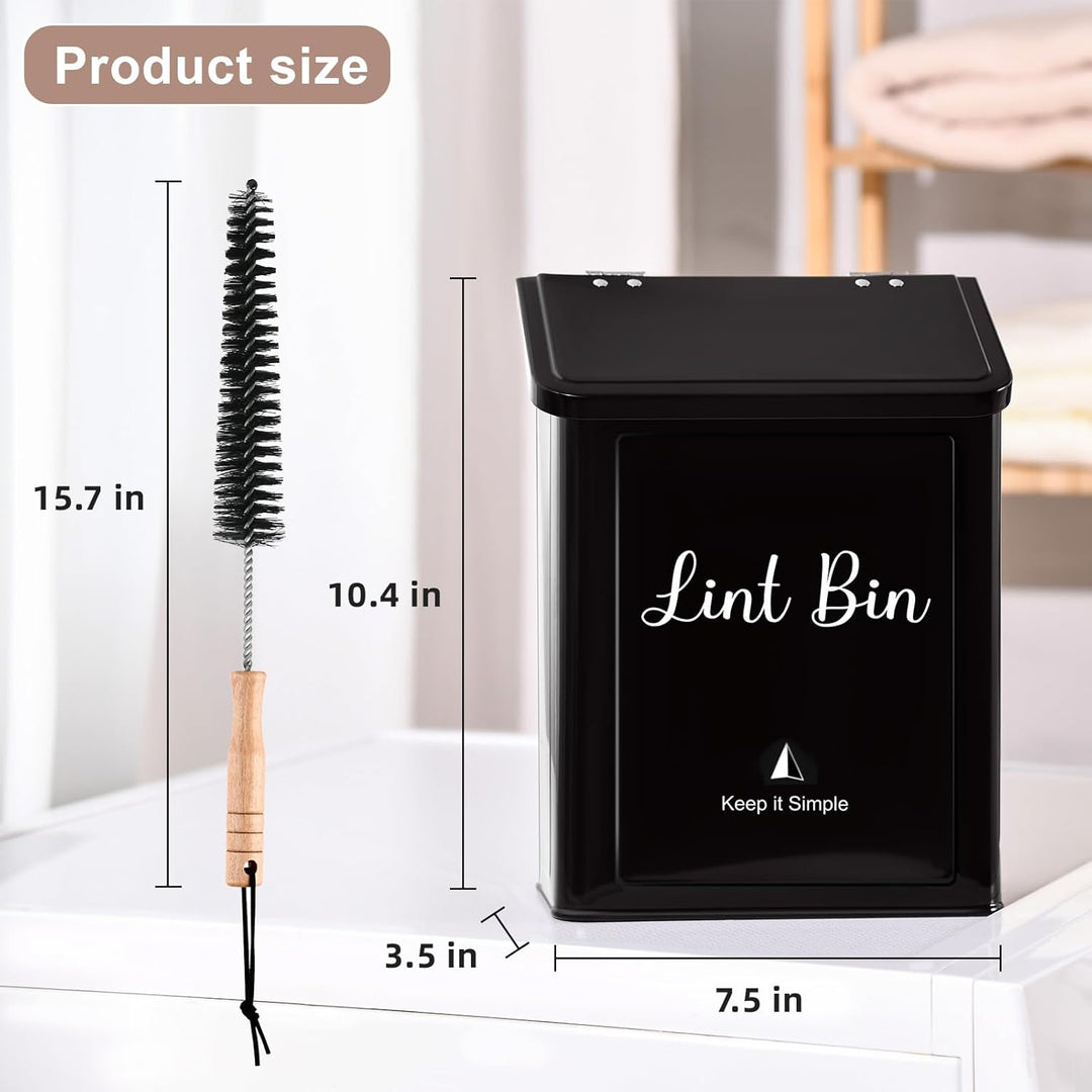 Metal Magnetic Lint Bin for Laundry Room, Wall Mounted Lint Box Holder Trash Can with Lid for Dryer, Black - Just Closeouts Canada Inc.