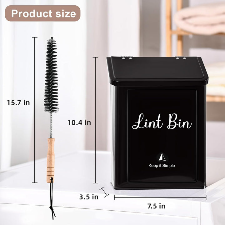 Metal Magnetic Lint Bin for Laundry Room, Wall Mounted Lint Box Holder Trash Can with Lid for Dryer, Black - Just Closeouts Canada Inc.