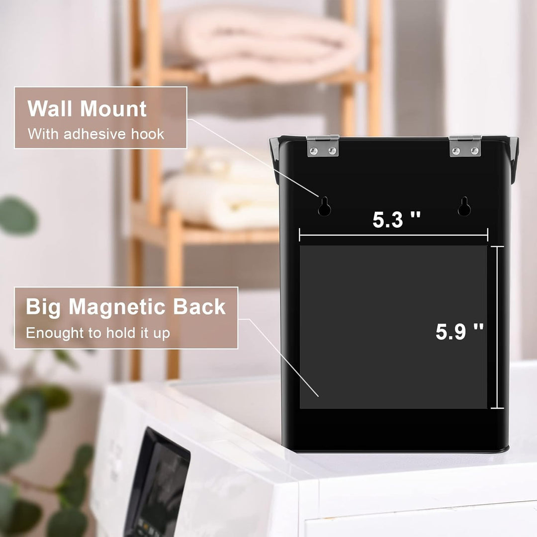 Metal Magnetic Lint Bin for Laundry Room, Wall Mounted Lint Box Holder Trash Can with Lid for Dryer, Black - Just Closeouts Canada Inc.
