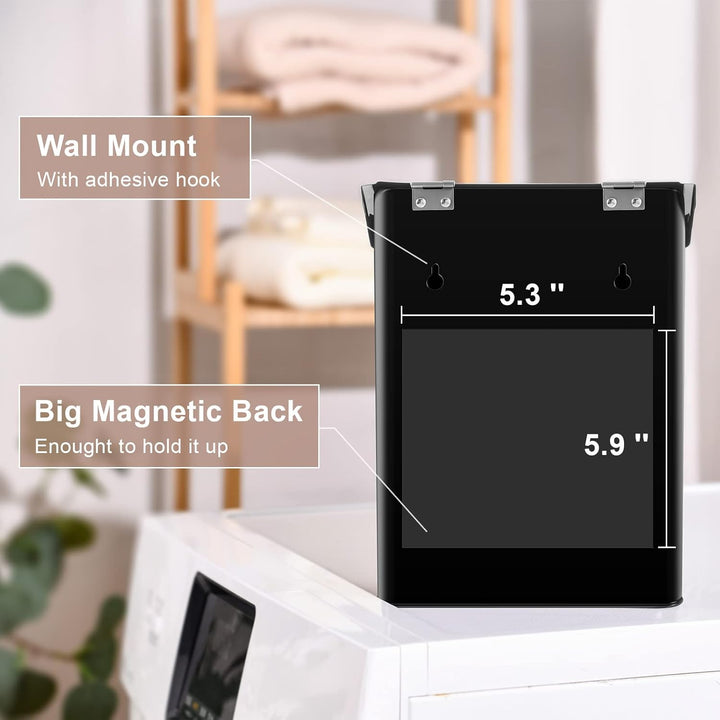Metal Magnetic Lint Bin for Laundry Room, Wall Mounted Lint Box Holder Trash Can with Lid for Dryer, Black - Just Closeouts Canada Inc.