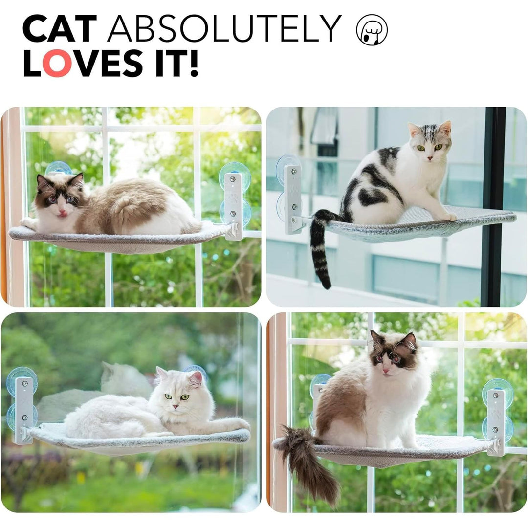 Mewoo Sturdy Cat Window Perch Cat Hammock Seat for Indoor Cats Reversible Mat Use Year - Around Cat Bed Providing All - Around Sunbath Saving Space Washable Holds Up to 40 lbs (Grey, Medium) - Just Closeouts Canada Inc.