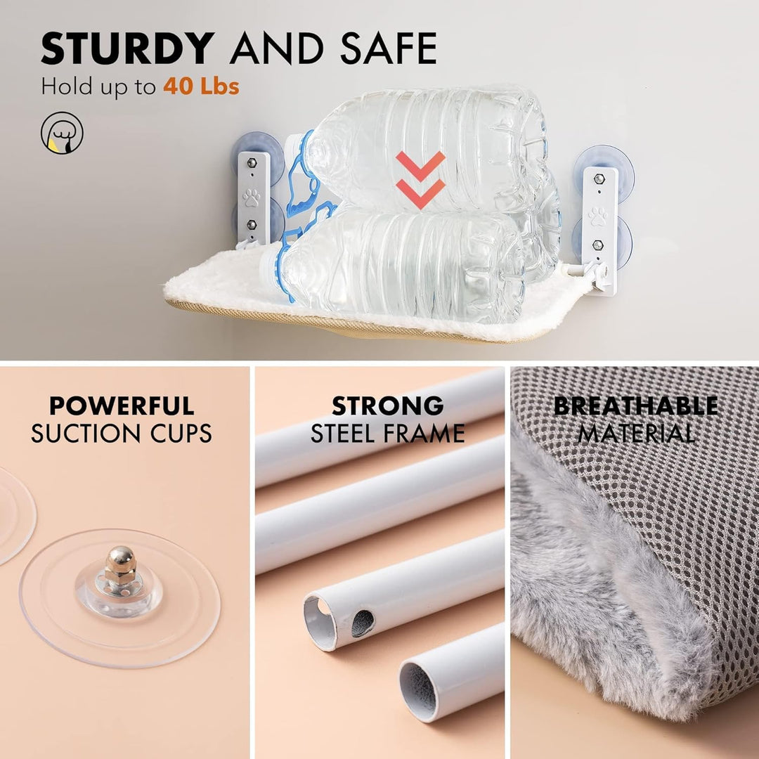 Mewoo Sturdy Cat Window Perch Cat Hammock Seat for Indoor Cats Reversible Mat Use Year - Around Cat Bed Providing All - Around Sunbath Saving Space Washable Holds Up to 40 lbs (Grey, Medium) - Just Closeouts Canada Inc.