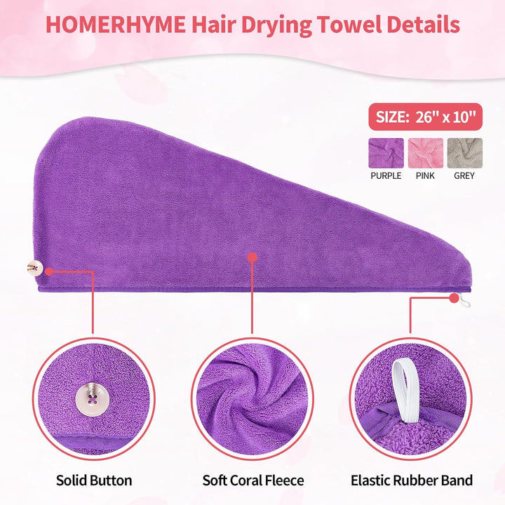 Microfiber Hair Towel Wrap for Women, 3 Pack Hair Drying Towels with Button, Fast Drying Anti Frizz Hair Wrap for Wet Curly Hair Women Girls, Turbans for Women, Absorbent and Lightweight - Just Closeouts Canada Inc.X003QQCYP5