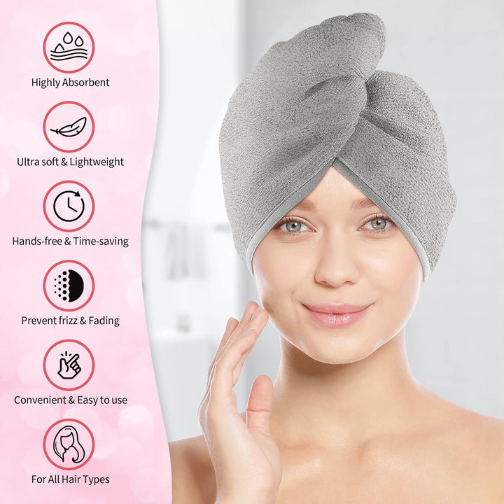 Microfiber Hair Towel Wrap for Women, 3 Pack Hair Drying Towels with Button, Fast Drying Anti Frizz Hair Wrap for Wet Curly Hair Women Girls, Turbans for Women, Absorbent and Lightweight - Just Closeouts Canada Inc.X003QQCYP5