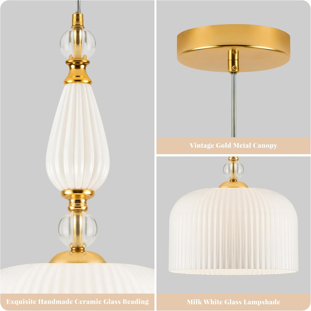 Milk Glass Pendant Lights Modern White Pendant Lights Kitchen Island Vintage Adjustable Hanging Lamp for Dining Room Bedroom Foyer Kitchen Sink - Just Closeouts Canada Inc.X004CWSTBF