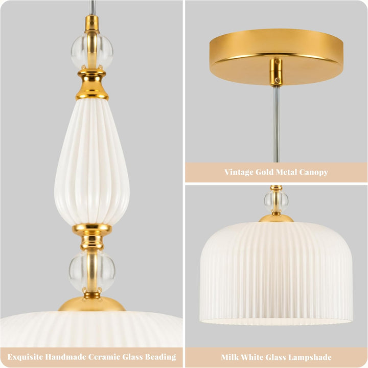Milk Glass Pendant Lights Modern White Pendant Lights Kitchen Island Vintage Adjustable Hanging Lamp for Dining Room Bedroom Foyer Kitchen Sink - Just Closeouts Canada Inc.X004CWSTBF