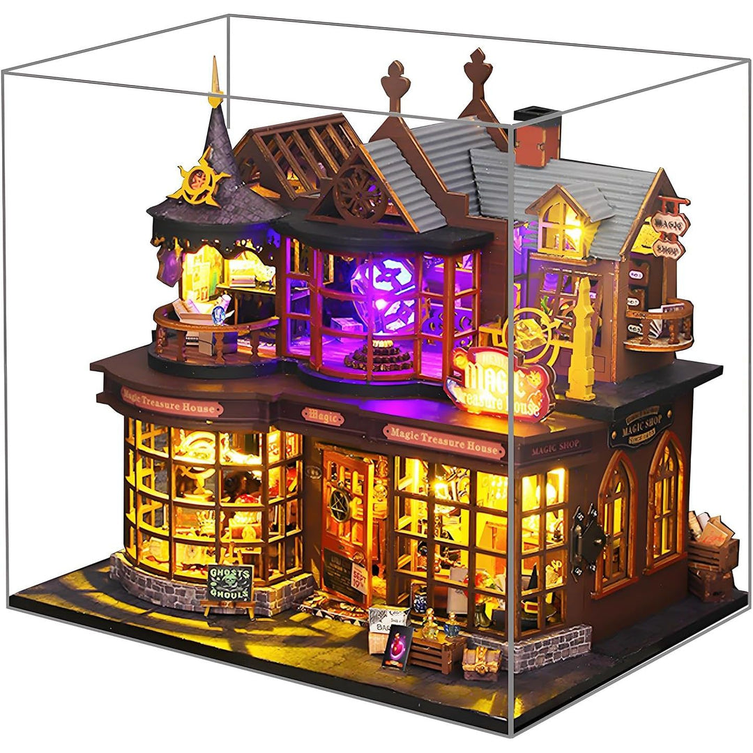 Miniature House Kit, DIY Dollhouse Kit with Music Box and Dust Cover, 3D Wooden Puzzle Book Nook Kit for Adult, Bookshelf Decor&Gift for Birthday Halloween Christmas（Magic Treasure House） - Just Closeouts Canada Inc.