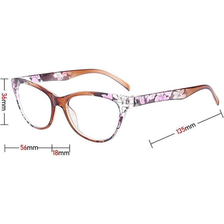 Floral eyeglass frame and temple close-up