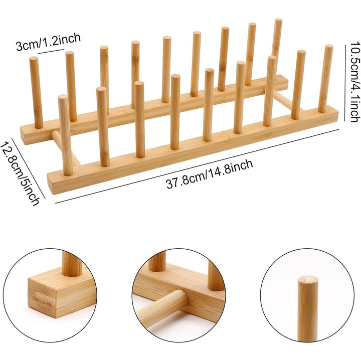 MOAMUN 2 Pack Bamboo Dish Drying Rack Plate Rack Stand Pot Lid Holder Cabinet Dish Organizer Rack Drainer Storage Holder for Dish Bowl, Cup, Cutting Board and More - Just Closeouts Canada Inc.