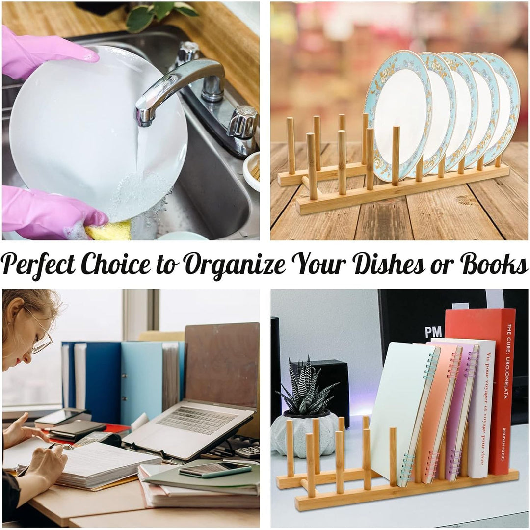 MOAMUN 2 Pack Bamboo Dish Drying Rack Plate Rack Stand Pot Lid Holder Cabinet Dish Organizer Rack Drainer Storage Holder for Dish Bowl, Cup, Cutting Board and More - Just Closeouts Canada Inc.