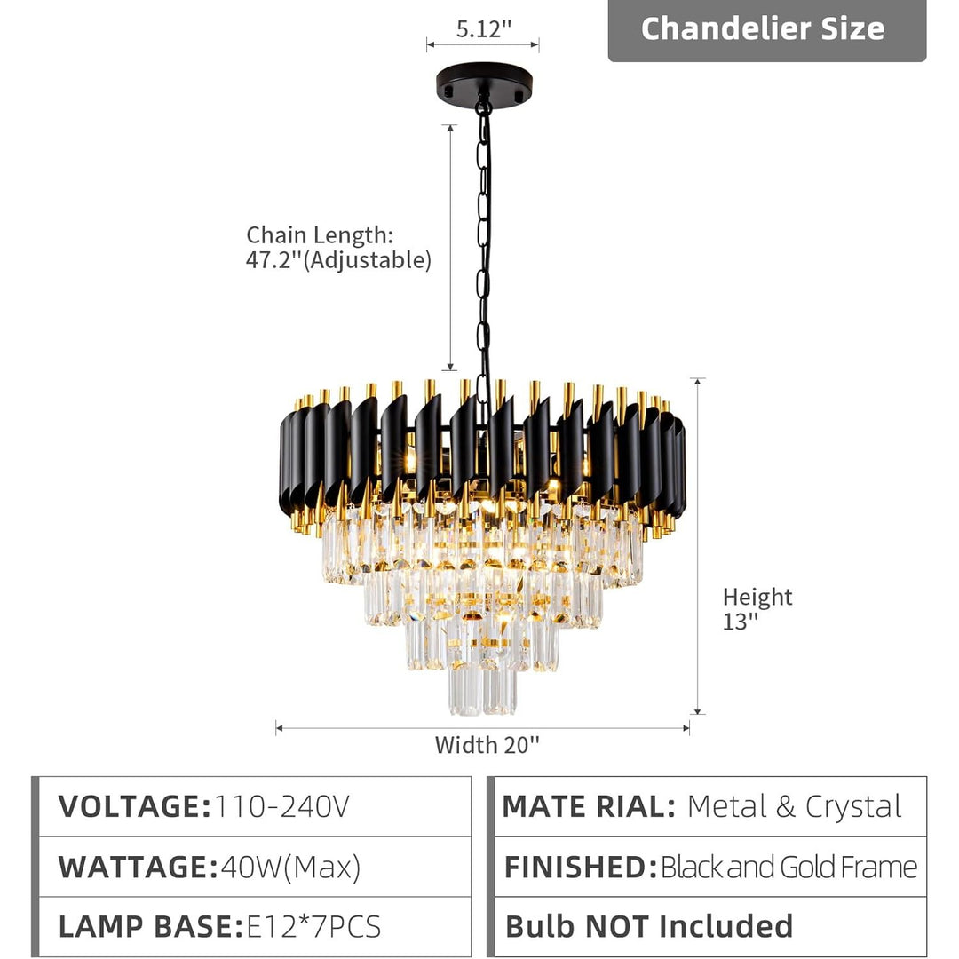 Modern Chandelier Gold and Black Crystal Chandeliers 4 - Tier Crystal Round Hanging Crystal Pendant 7 Lights Fixture for Dining Room Bedroom Living Room Farmhouse, Clear Crystals - Just Closeouts Canada Inc.