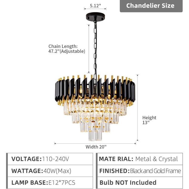 Modern Chandelier Gold and Black Crystal Chandeliers 4 - Tier Crystal Round Hanging Crystal Pendant 7 Lights Fixture for Dining Room Bedroom Living Room Farmhouse, Clear Crystals - Just Closeouts Canada Inc.