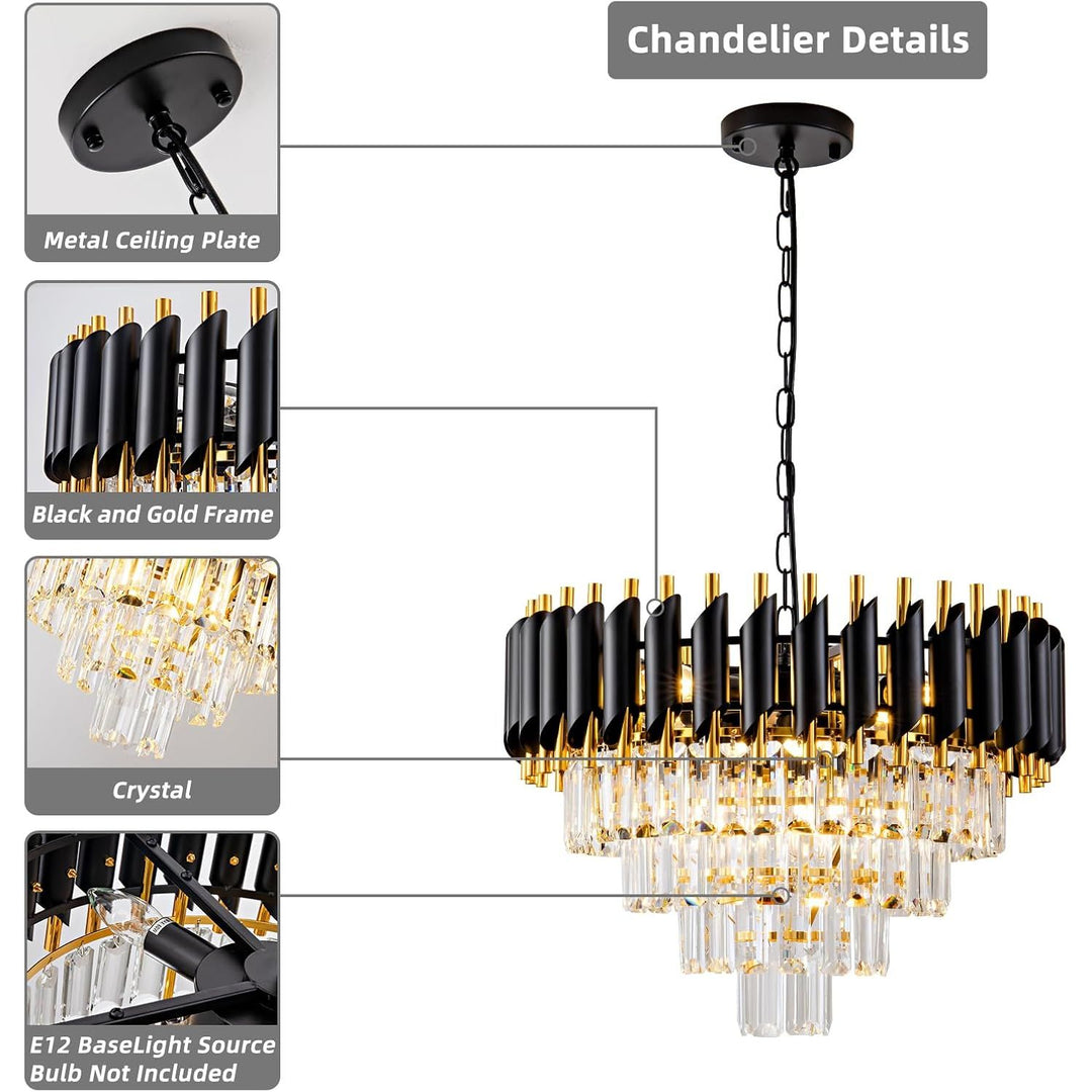 Modern Chandelier Gold and Black Crystal Chandeliers 4 - Tier Crystal Round Hanging Crystal Pendant 7 Lights Fixture for Dining Room Bedroom Living Room Farmhouse, Clear Crystals - Just Closeouts Canada Inc.