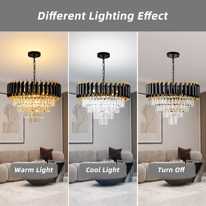 Modern Chandelier Gold and Black Crystal Chandeliers 4 - Tier Crystal Round Hanging Crystal Pendant 7 Lights Fixture for Dining Room Bedroom Living Room Farmhouse, Clear Crystals - Just Closeouts Canada Inc.