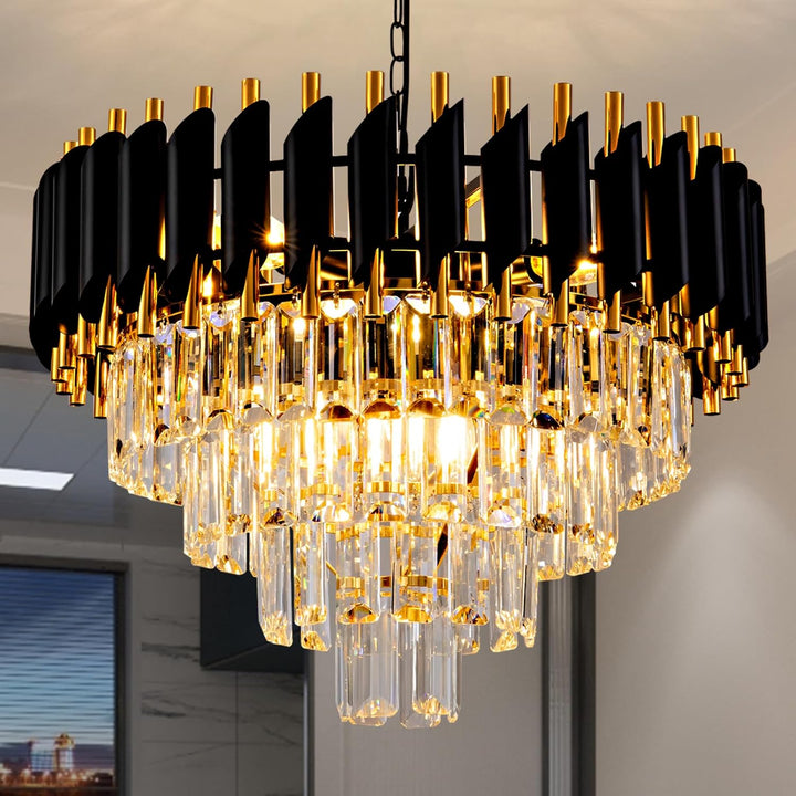 Modern Chandelier Gold and Black Crystal Chandeliers 4 - Tier Crystal Round Hanging Crystal Pendant 7 Lights Fixture for Dining Room Bedroom Living Room Farmhouse, Clear Crystals - Just Closeouts Canada Inc.