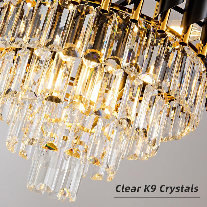 Modern Chandelier Gold and Black Crystal Chandeliers 4 - Tier Crystal Round Hanging Crystal Pendant 7 Lights Fixture for Dining Room Bedroom Living Room Farmhouse, Clear Crystals - Just Closeouts Canada Inc.