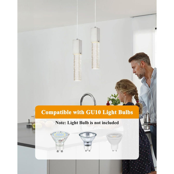 Modern Crystal Pendant Lights for Kitchen Island, Brushed Nickel Pendant Light Fixtures 1 - Light, Bubble Crystal Pendant Lighting for Bar Over Sink, GU10 Base (Bulb Not Included) - Just Closeouts Canada Inc.