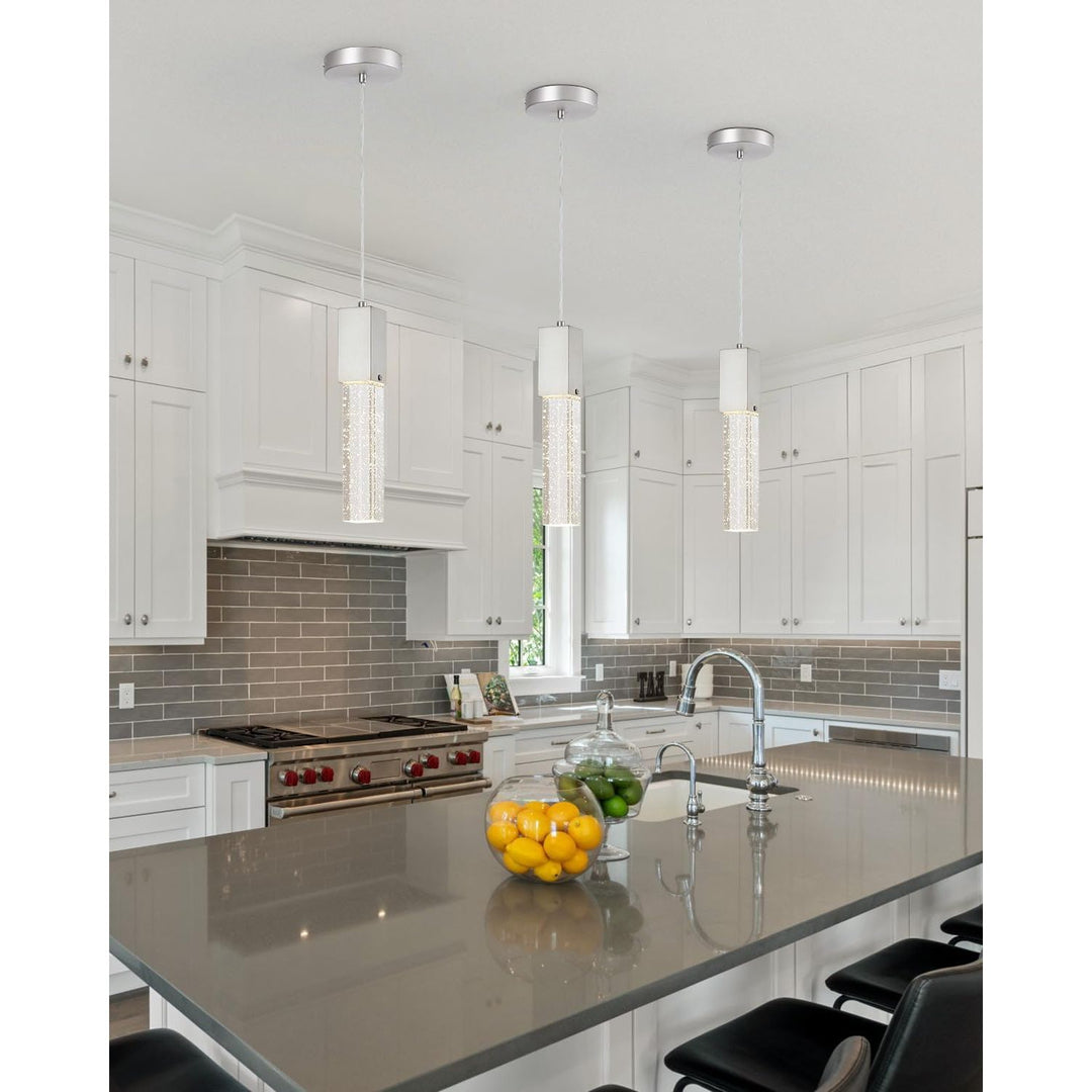 Modern Crystal Pendant Lights for Kitchen Island, Brushed Nickel Pendant Light Fixtures 1 - Light, Bubble Crystal Pendant Lighting for Bar Over Sink, GU10 Base (Bulb Not Included) - Just Closeouts Canada Inc.