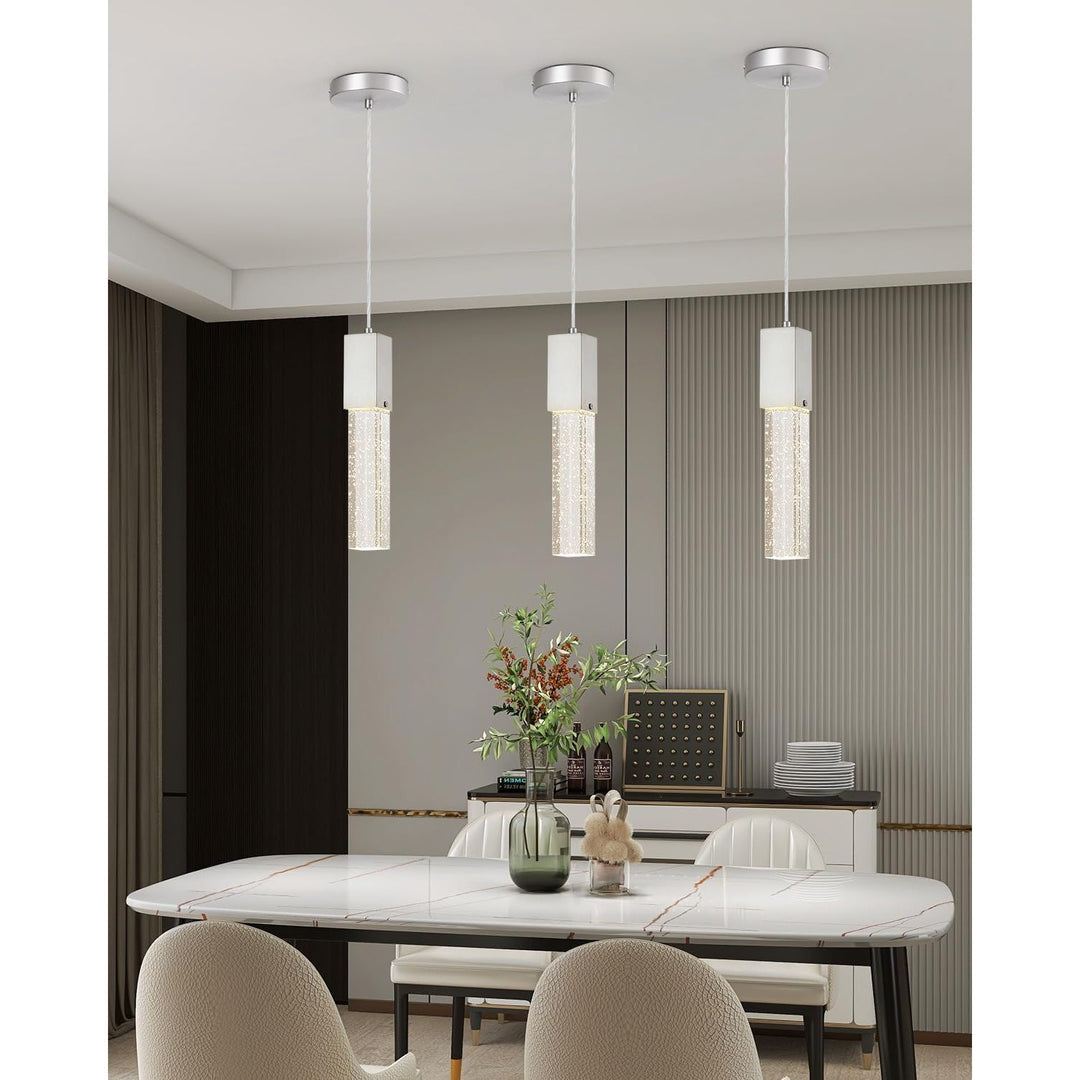 Modern Crystal Pendant Lights for Kitchen Island, Brushed Nickel Pendant Light Fixtures 1 - Light, Bubble Crystal Pendant Lighting for Bar Over Sink, GU10 Base (Bulb Not Included) - Just Closeouts Canada Inc.