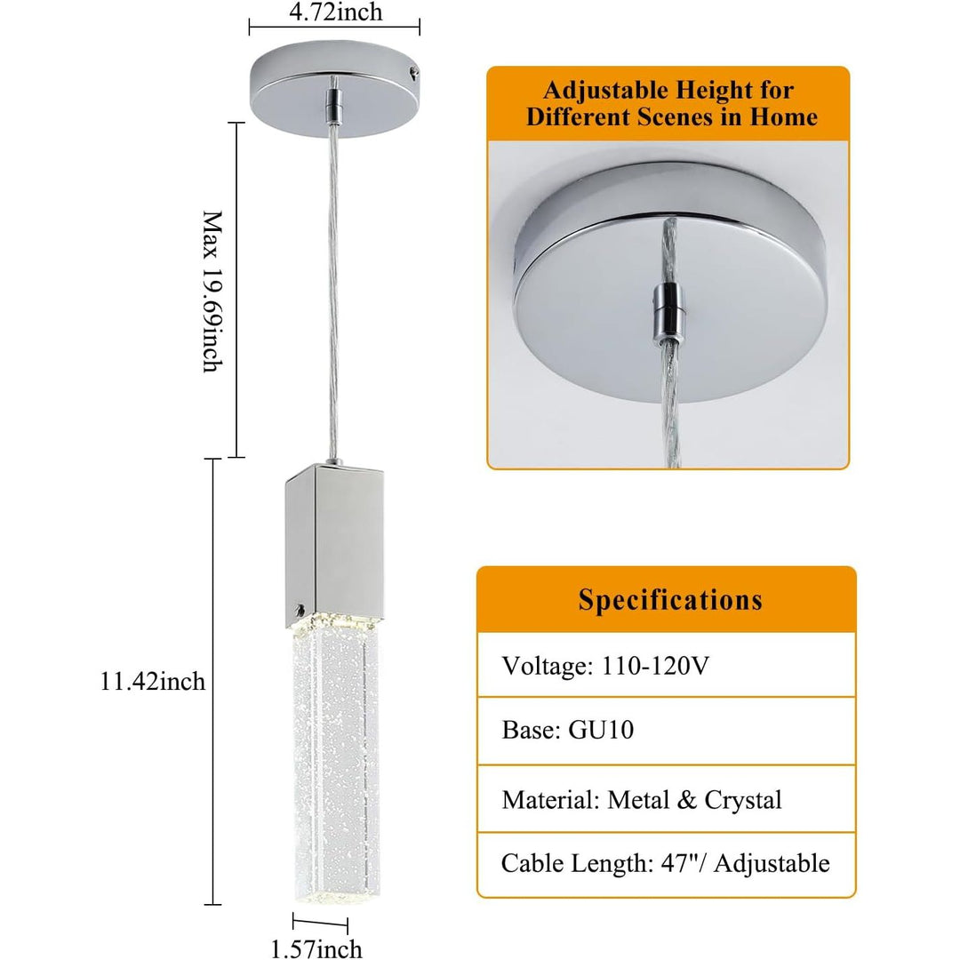 Modern Crystal Pendant Lights for Kitchen Island, Silver Chrome Pendant Light Fixtures 1 - Light, Bubble Crystal Pendant Lighting for Bar Over Sink, GU10 Base (Bulb Not Included) - Just Closeouts Canada Inc.