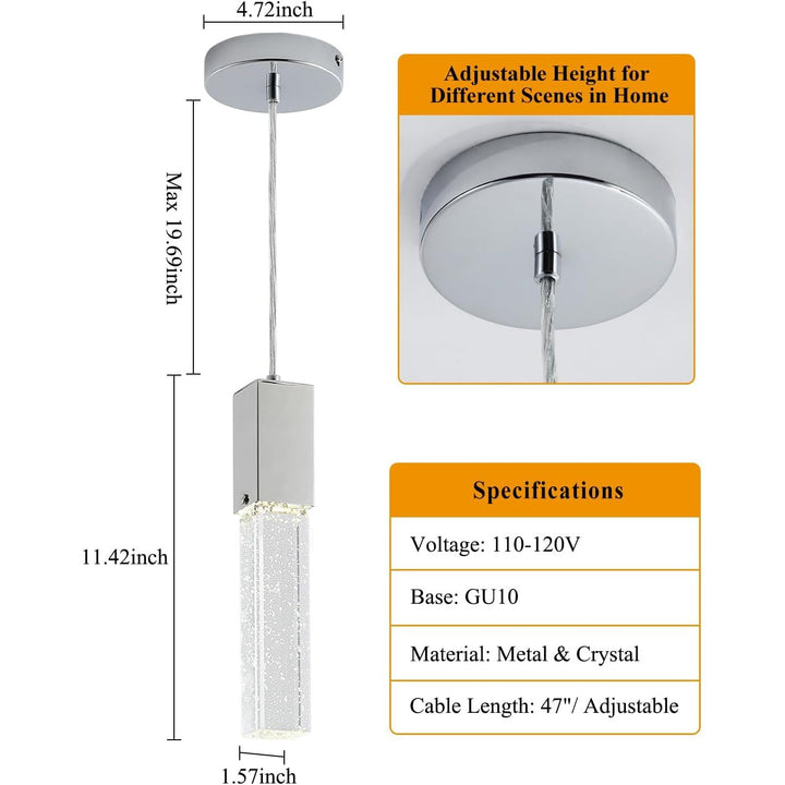 Modern Crystal Pendant Lights for Kitchen Island, Silver Chrome Pendant Light Fixtures 1 - Light, Bubble Crystal Pendant Lighting for Bar Over Sink, GU10 Base (Bulb Not Included) - Just Closeouts Canada Inc.
