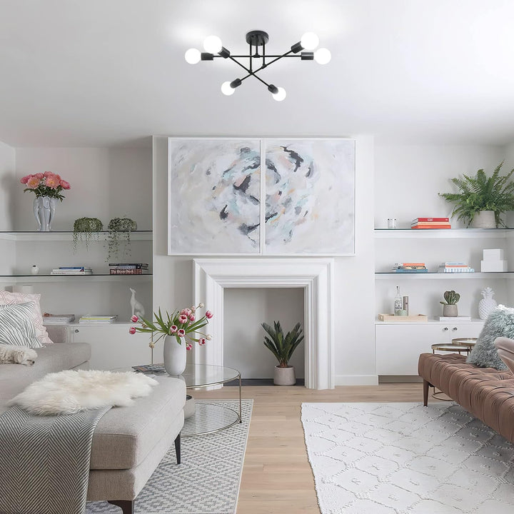 Modern Semi Flush Mount Ceiling Light Ceiling Light Fixtures Black Mid Century Chandeliers Sputnik Chandeliers Ceiling Lights 6 Light for Foyer Living Room Bedroom Hallway - Just Closeouts Canada Inc.