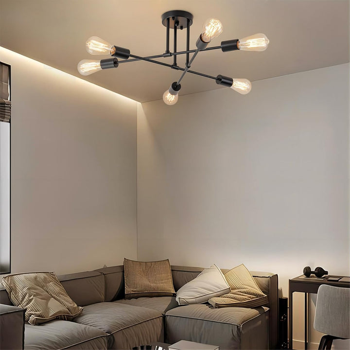 Modern Semi Flush Mount Ceiling Light Ceiling Light Fixtures Black Mid Century Chandeliers Sputnik Chandeliers Ceiling Lights 6 Light for Foyer Living Room Bedroom Hallway - Just Closeouts Canada Inc.