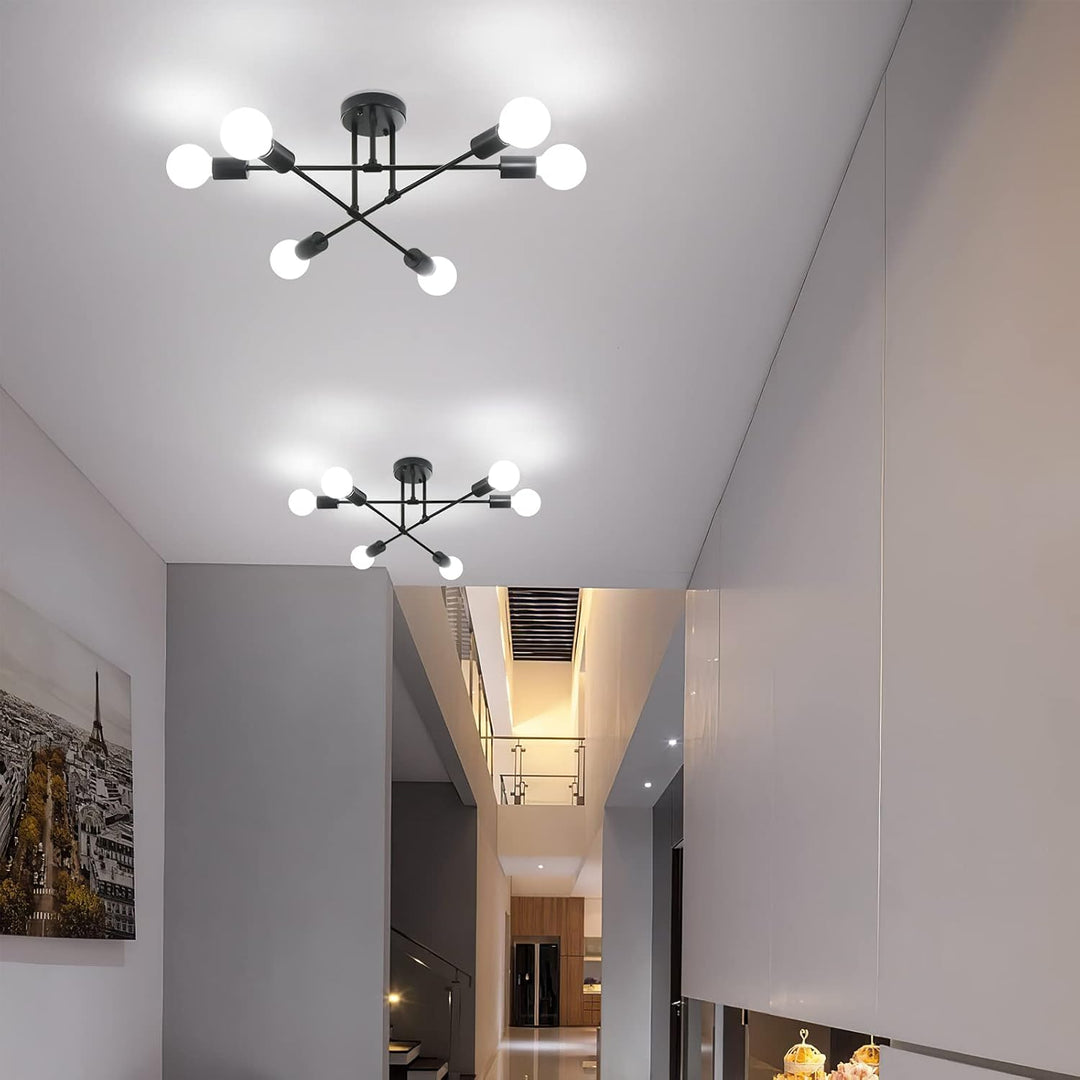 Modern Semi Flush Mount Ceiling Light Ceiling Light Fixtures Black Mid Century Chandeliers Sputnik Chandeliers Ceiling Lights 6 Light for Foyer Living Room Bedroom Hallway - Just Closeouts Canada Inc.